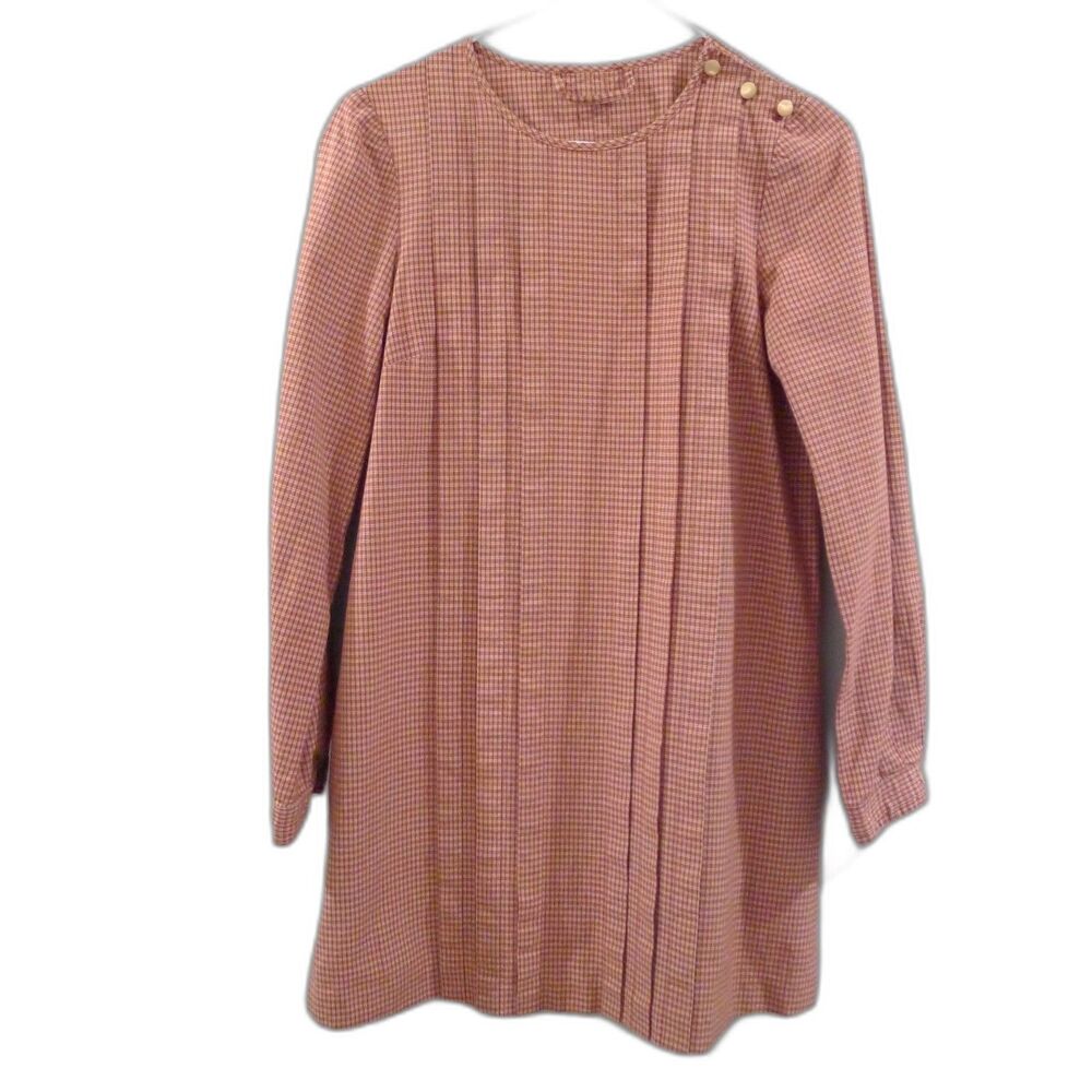 A.P.C. Plaid Pleated Peasant Mini Dress - Rust/Cream